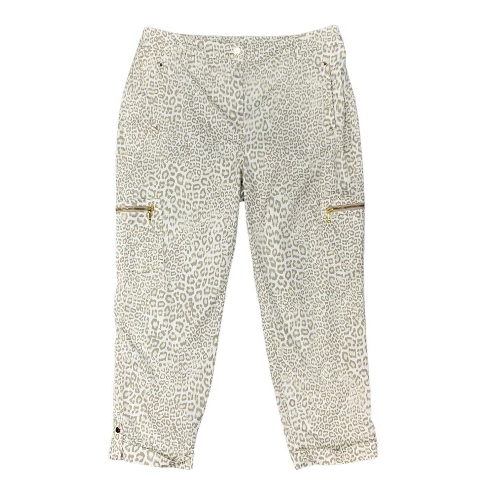 Chicos Pants Womens 1 Cheetah Print Cropped Cargo Pockets Zip Fly Slit Pockets